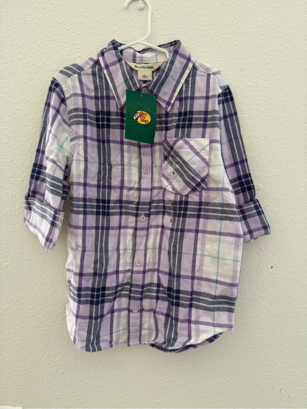 Bass Pro Shops Girls Purple Plaid Button-Up Shirt